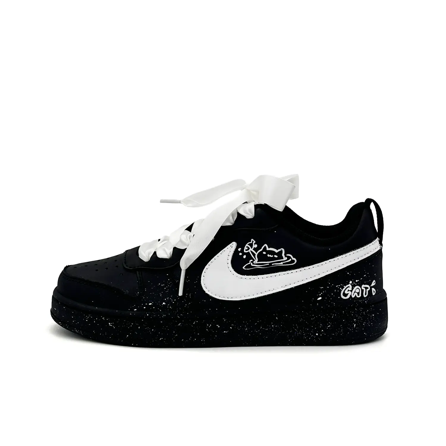 

Nike Детские скейтбордистские кроссовки Court Borough Petting Kitten с противоскользящим покрытием, черные и белые, для подростков