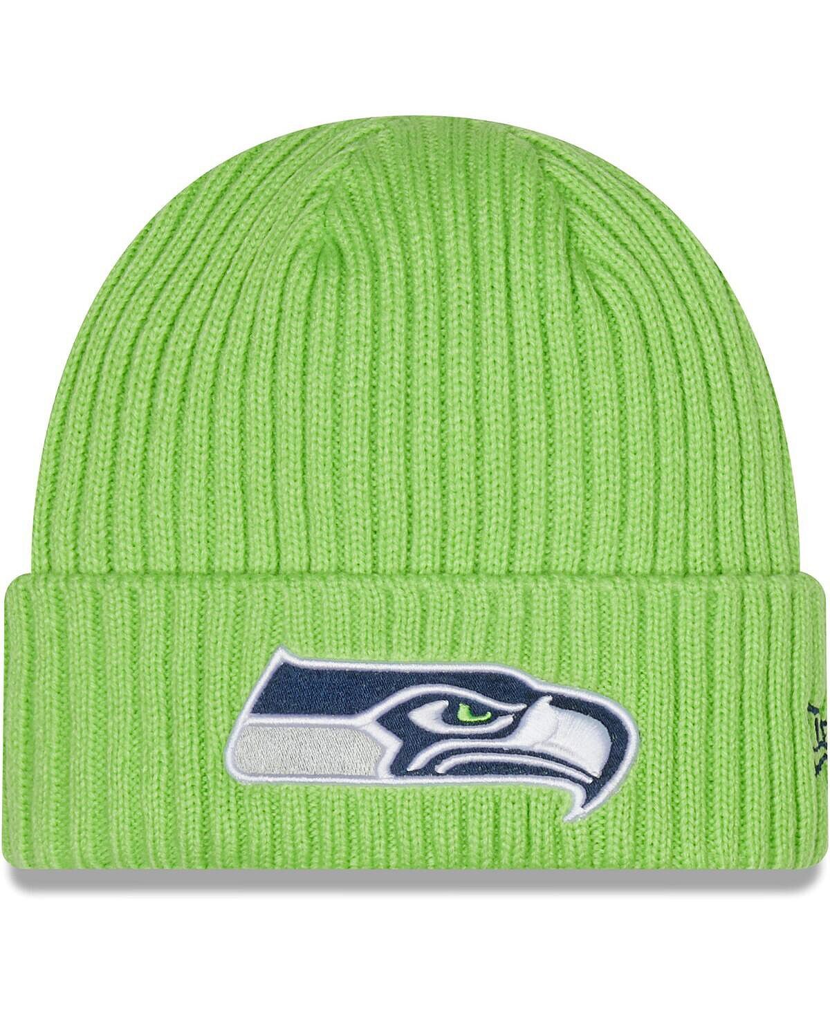 

Мужская неоново-зеленая классическая вязаная шапка Seattle Seahawks Core с манжетами New Era