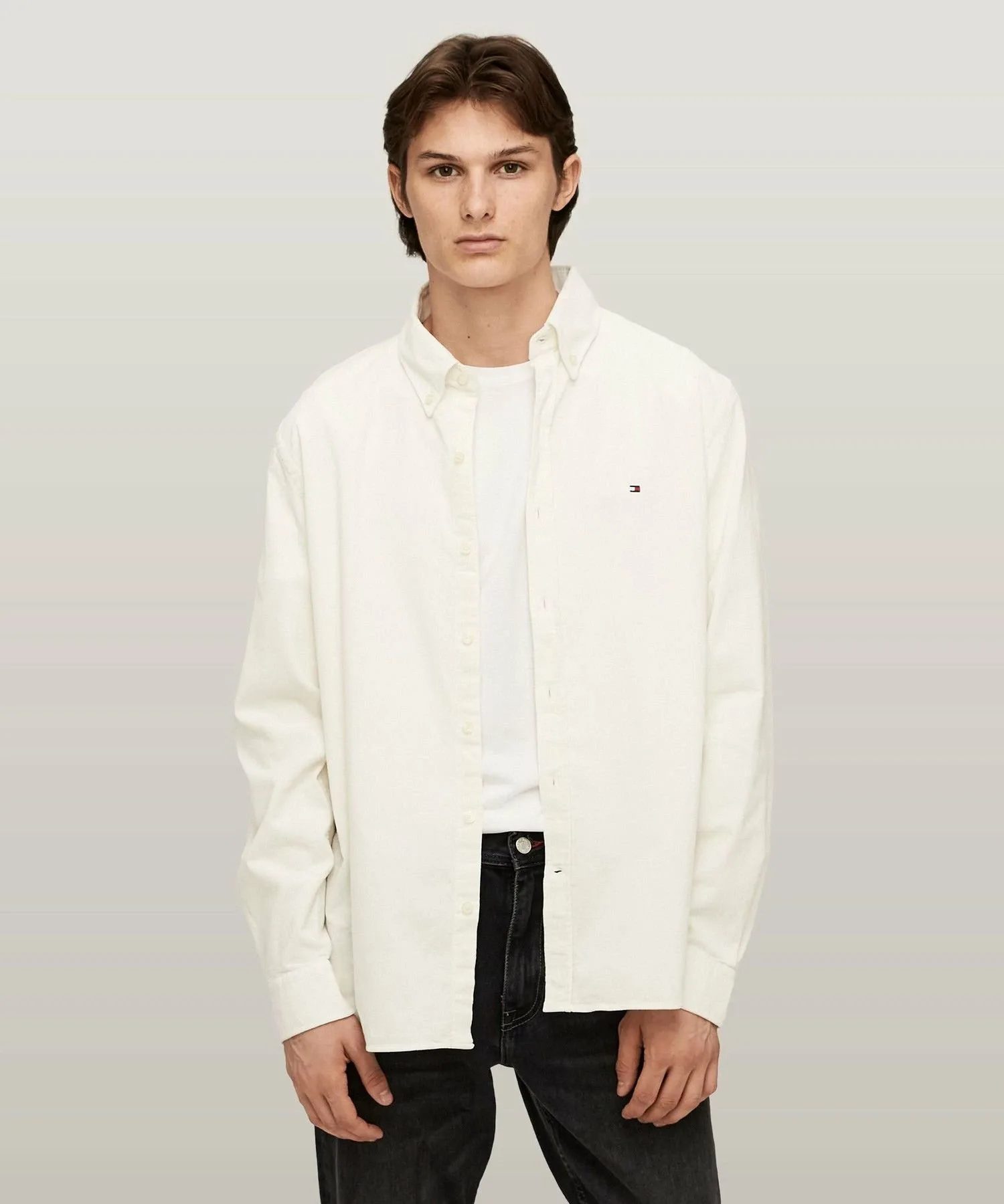 Однотонная вельветовая рубашка на пуговицах TOMMY HILFIGER, White YBI