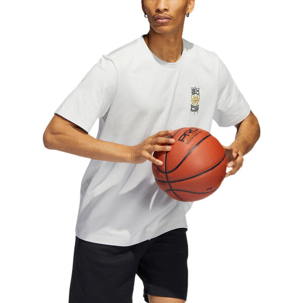 Футболка Men's adidas Don 3 King Tee Back Basketball Tactical Board Printing Sports Breathable Short Sleeve Light Grey T-Shirt, мультиколор — фото 4