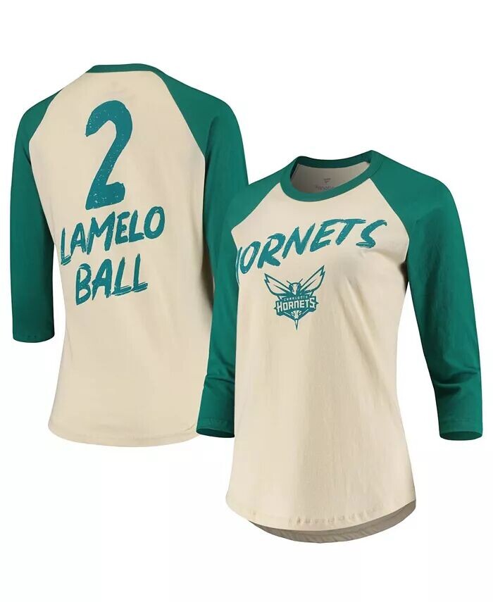 

Женская футболка La Melo Ball кремового цвета Charlotte Hornets NBA с рукавом 3/4 реглан Fanatics