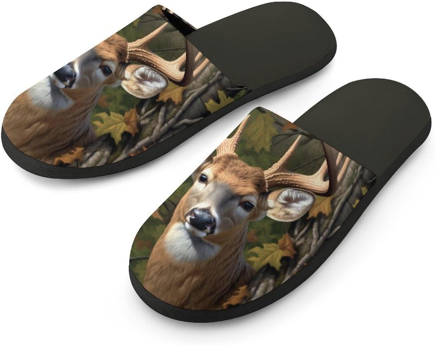 

Мужские домашние тапочки Camo Buck Deer Woodland с противоскользящей подошвой, комфортные, теплые зимние Kuyt, Style