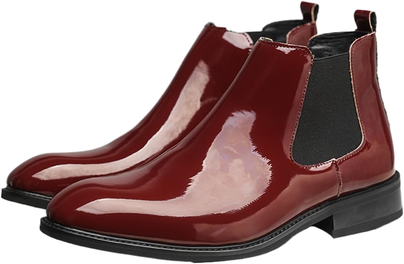 

Мужские лакированные ботинки челси на низком толстом каблуке, без шнурков, в классическом стиле, с острым носком, удобной эластичной резинкой, деловые ботильоны Nelsbrex, красный