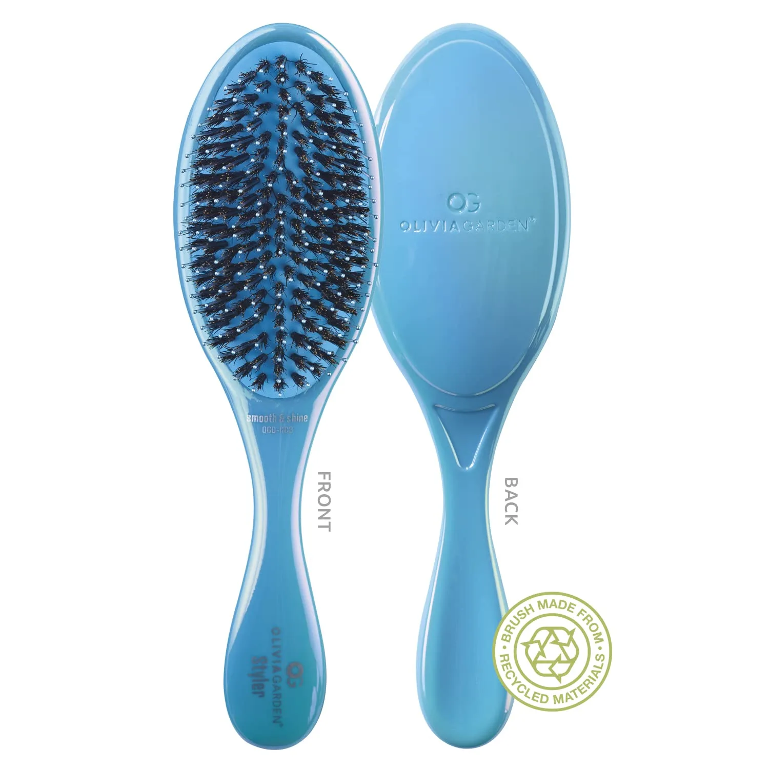 Olivia Garden OG Brush Styler с щетиной из кабана и нейлона - расческа для мужчин, женщин и детей, для влажных и сухих волос, подходит для всех типов волос, разглаживает и придает блеск, Opal Blue — фото 2