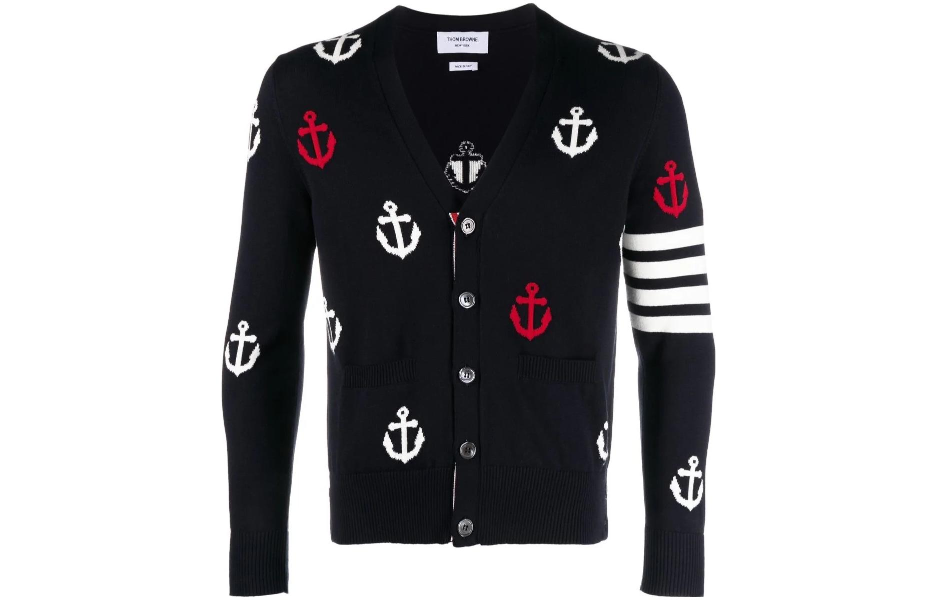

Кардиган с 4 планками Anchor Intarsia THOM BROWNE, Marine Blue