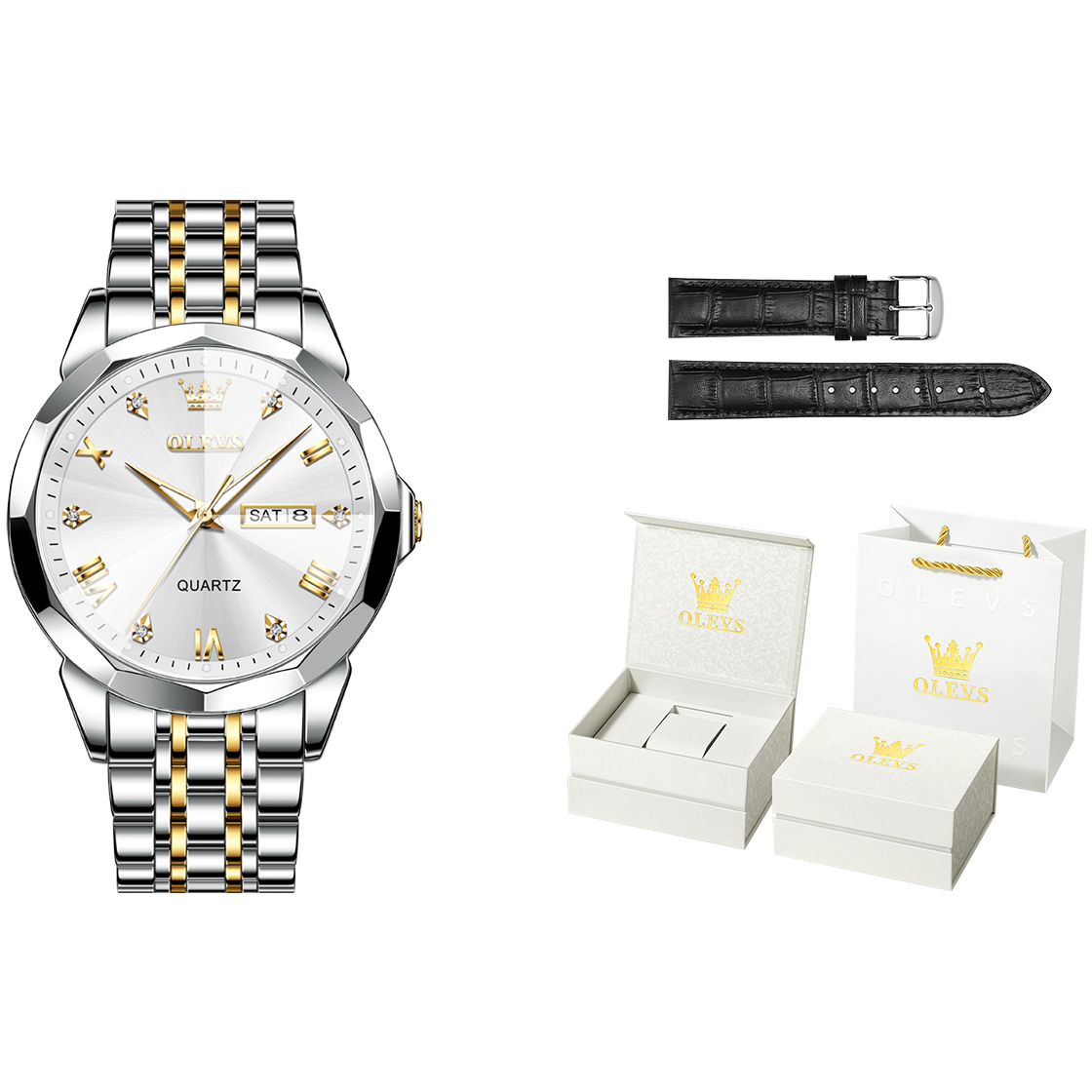 

OLEVS Часы Quartz Movement Stainless Steel Watchband Watch Men's Watch White Dial