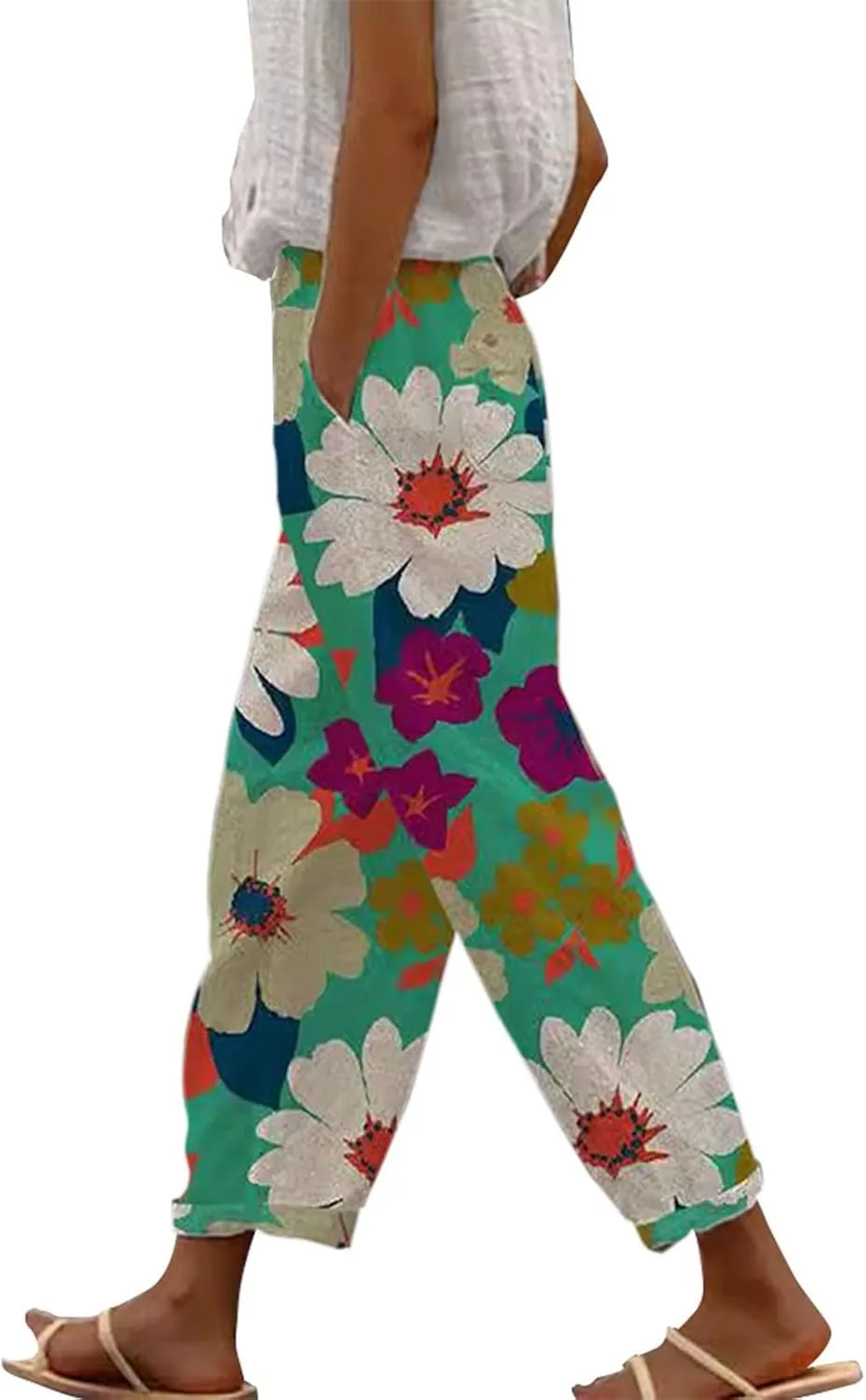 

Белые льняные брюки с карманами и завязками LCMTWX