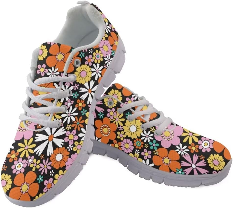 

Кроссовки для улицы Jeiento для женщин, мужчин и подростков, с нескользящей подошвой, модные сетчатые спортивные кроссовки для занятий в тренажерном зале и повседневной носки для девушек-подростков, Hippie Color Floral Flowers