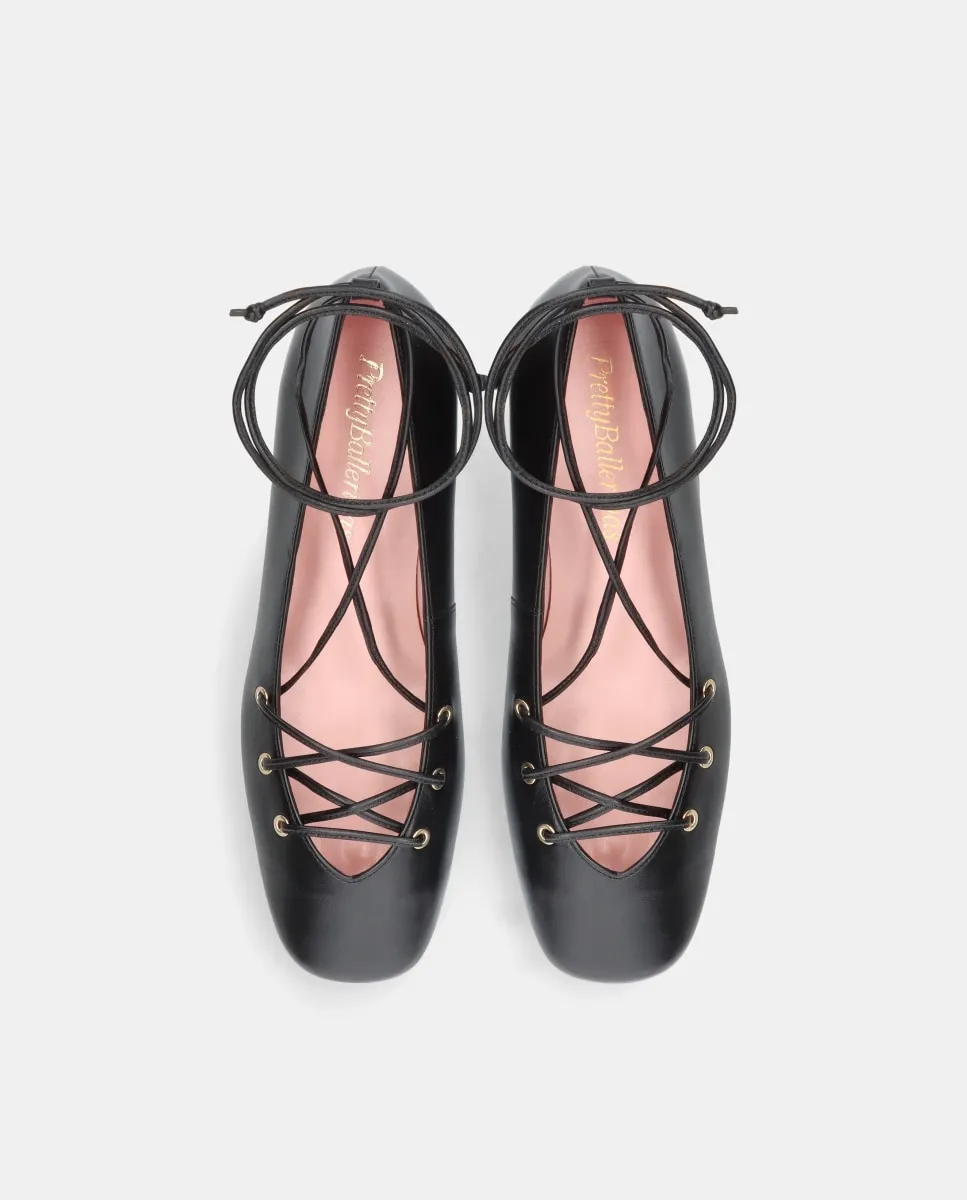 Женские балетки Одэтт из черной кожи с ремешками на щиколотке Pretty Ballerinas — фото 2
