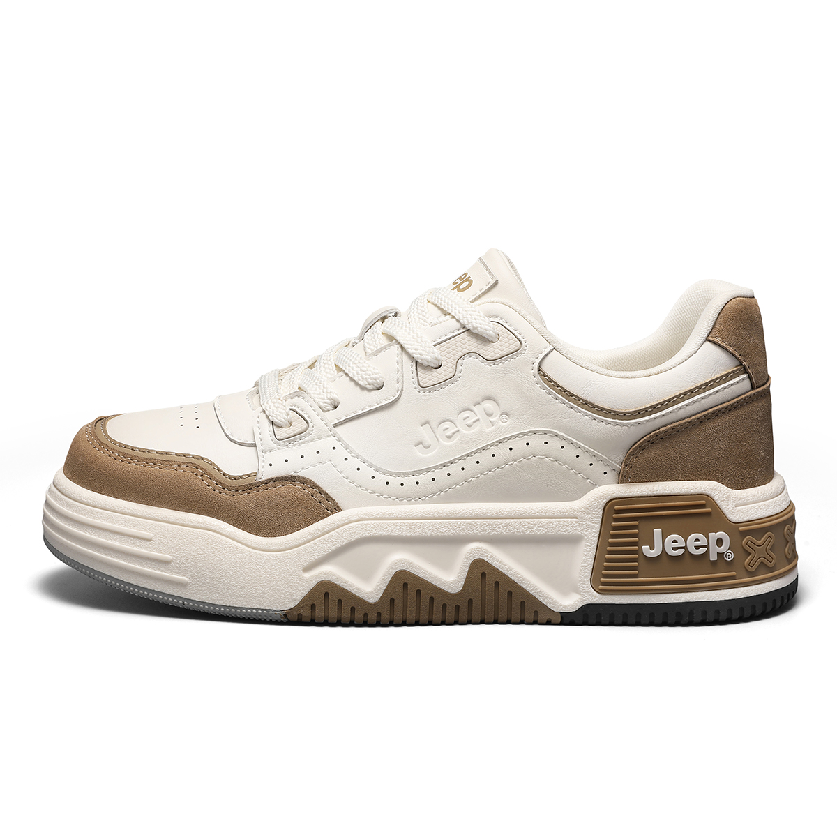 

Кроссовки для скейтбординга мужские низкие с амортизацией, устойчивые к истиранию, увеличивающие рост Jeep, белый коричневый