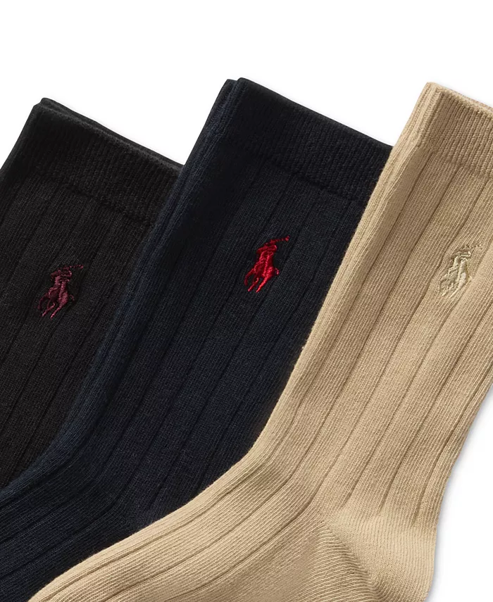 Носки широкие ребристые для мальчиков Little & Big Boys, набор из 3 пар Polo Ralph Lauren, коричневый/бежевый — фото 2