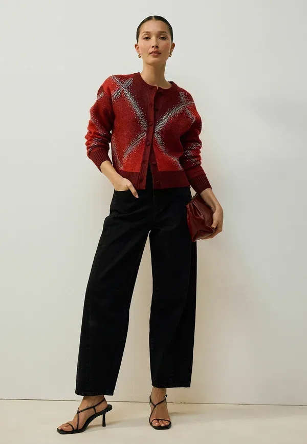 Кардиган Petite fit sparkle argyle crew neck cardigan Next, красный — фото 2