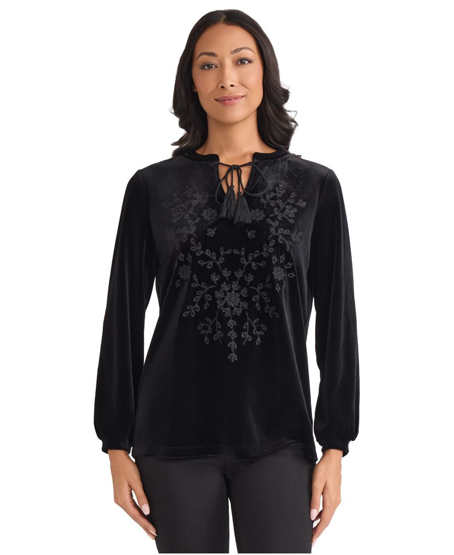 

Женская вышитая блузка с длинными рукавами Jones New York, Jones Black