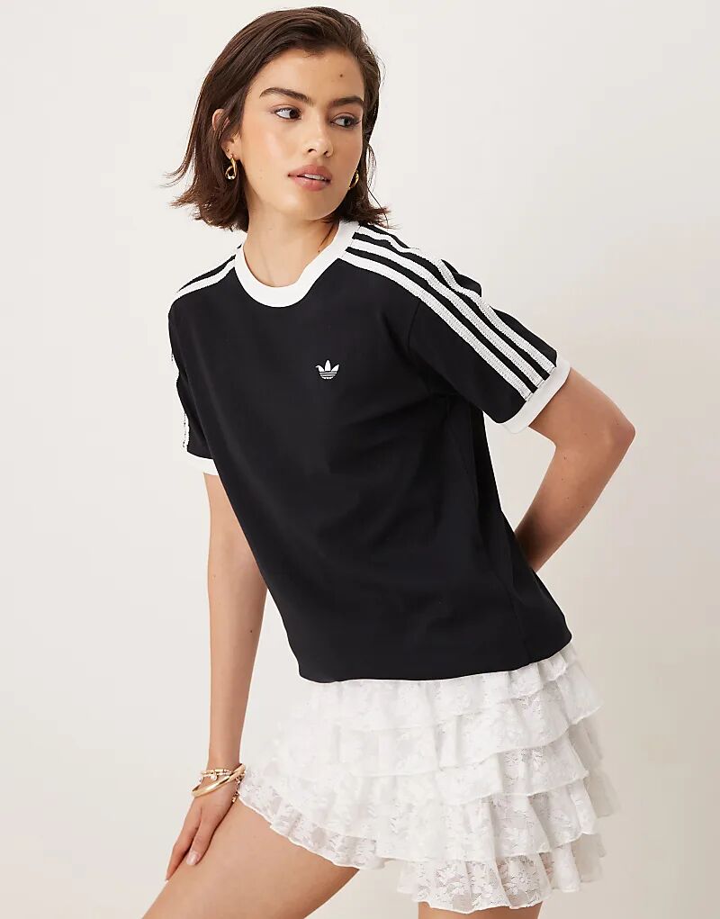 

Футболка adidas Originals Ringer черного цвета с рюшами и тремя полосками