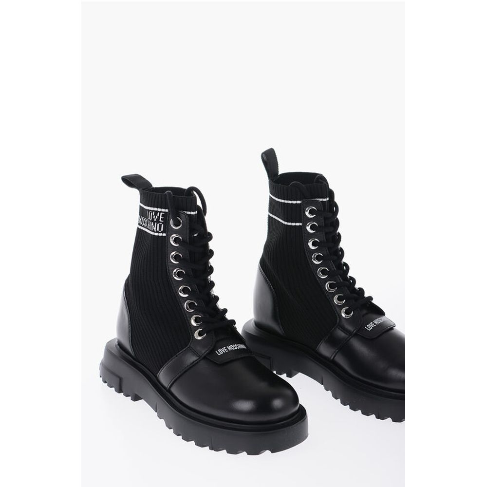 LOVE Кожаные и тканевые армейские ботинки с контрастными деталями Moschino, Black
