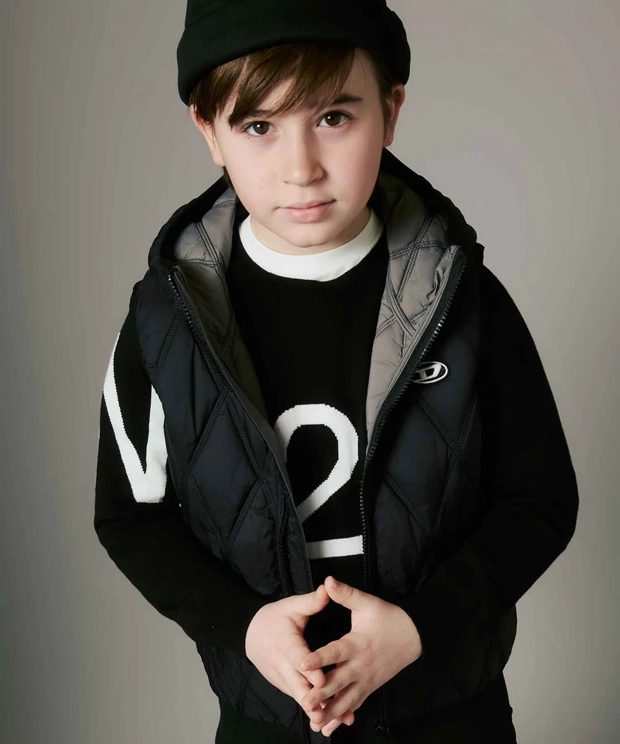 Жилет с капюшоном Diesel Kids & Junior с логотипом, черный