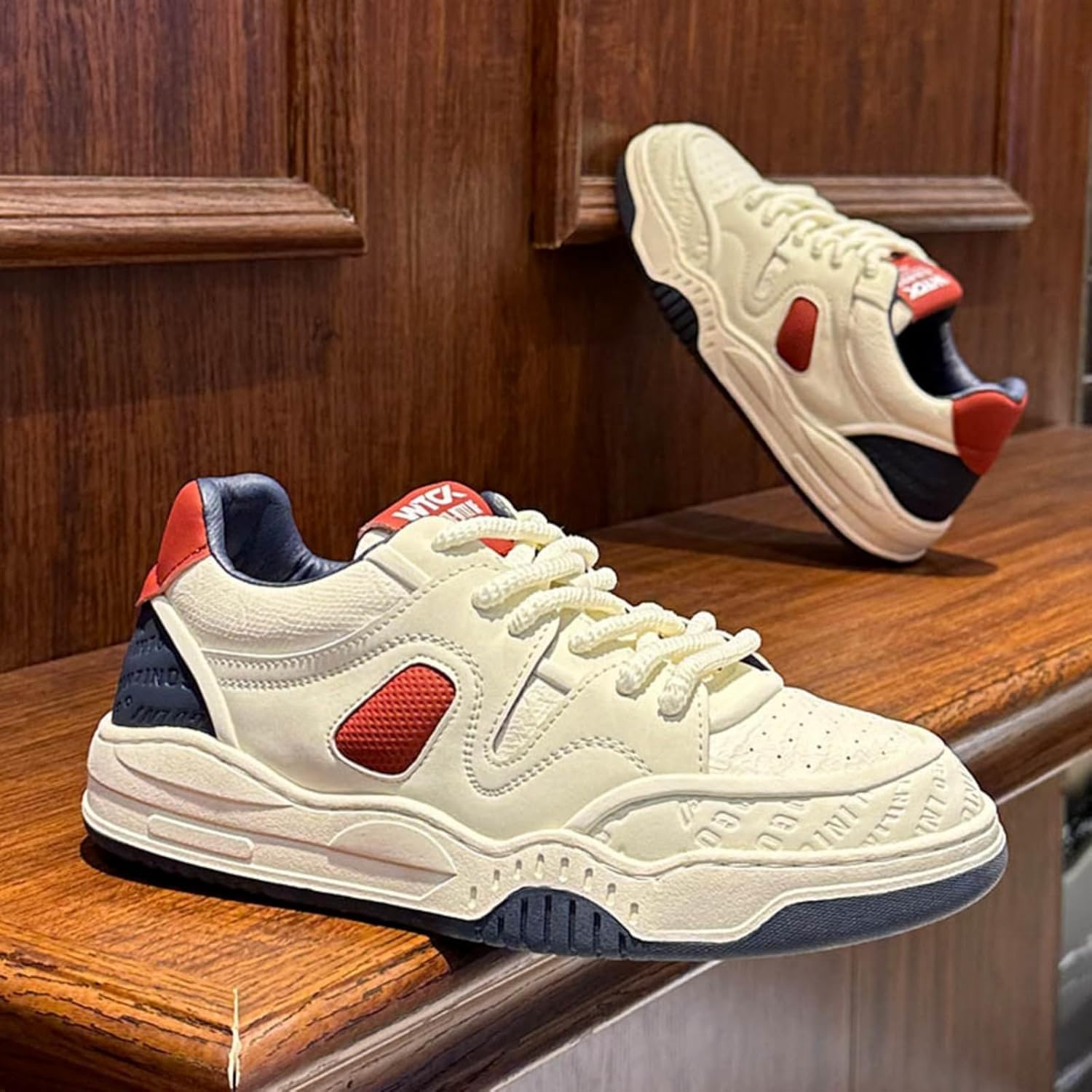 Мужские кроссовки Comfort Fashion на шнуровке с толстой подошвой - амортизирующая промежуточная подошва, верх из сетки и замши, усиленный носок - дышащий дизайн для всех сезонов для скейтбординга, уличного спорта и повседневной носки Kpdwfms, бе... — фото 4