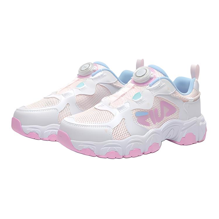 

Футболка Fluid TD с кошачьей лапкой Антискользящие износостойкие низкие детские кроссовки бело-розовые FILA KIDS, весенний цветущий розовый/FILA белый