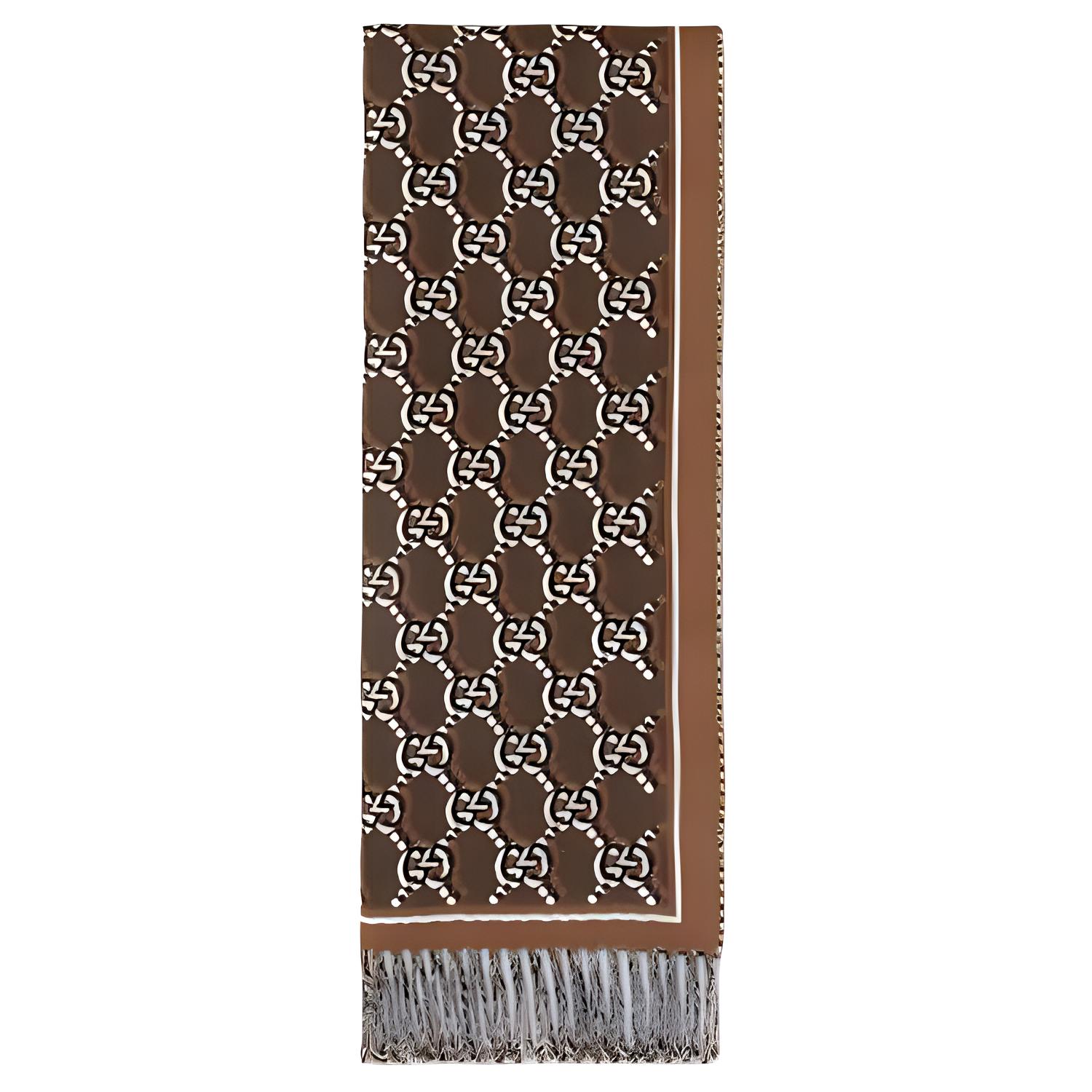 

GUCCI Джаккардовый шерстяной шарф с логотипом GG, Brown