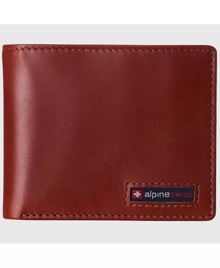 

Мужской кошелек Spencer с защитой RFID, кожаный, бифолд, с отделением для купюр, 2 окошка для удостоверений, 14 карманов для карт, в подарочной коробке Alpine Swiss, коричневый