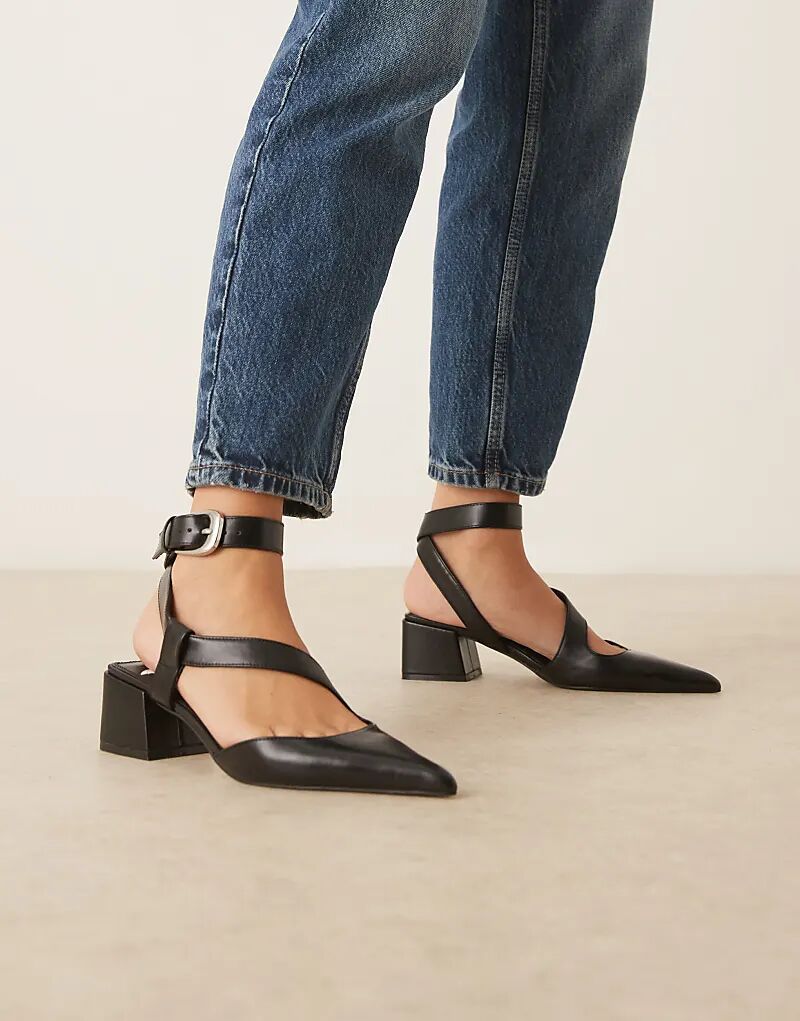 Туфли Skye с асимметричным ремешком и средним каблуком ASOS DESIGN черного цвета