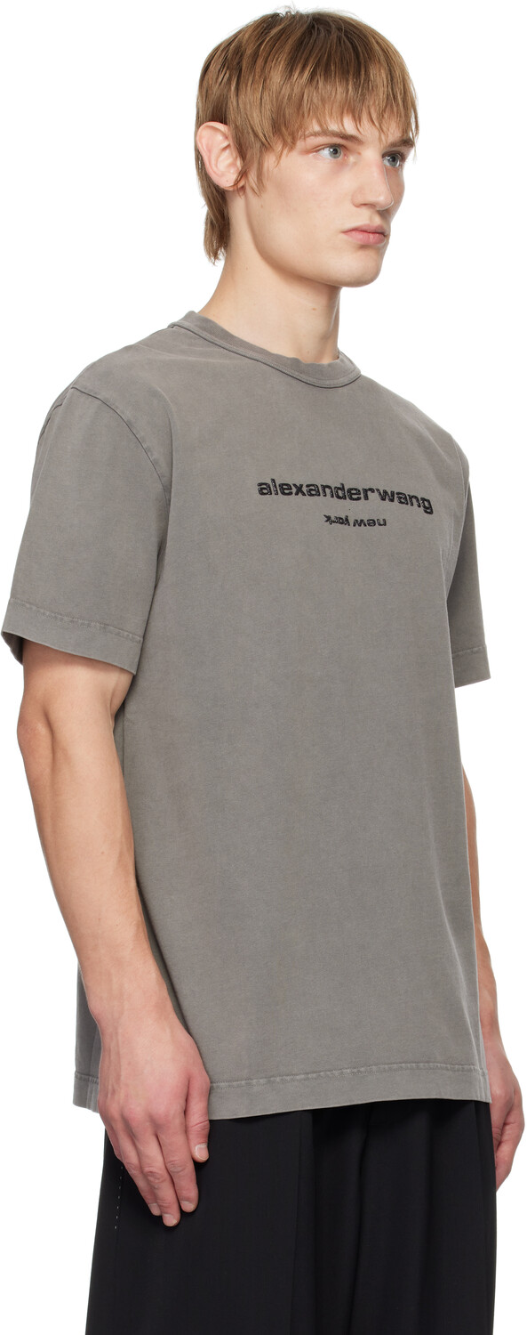 

Футболка с серым блестящим логотипом Puff Alexander Wang, Washed granite