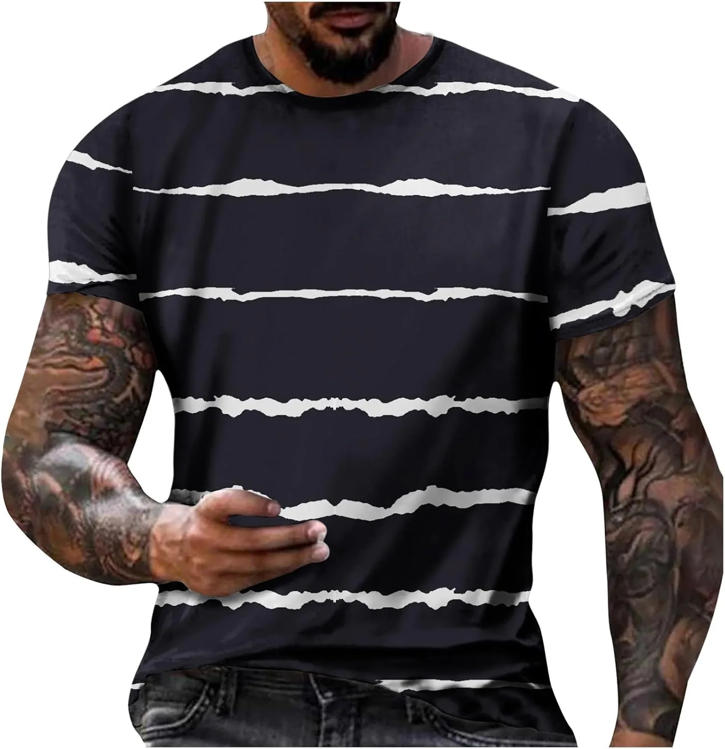 

Футболка с полосками для мужчин, мягкая, классическая, Plus Size