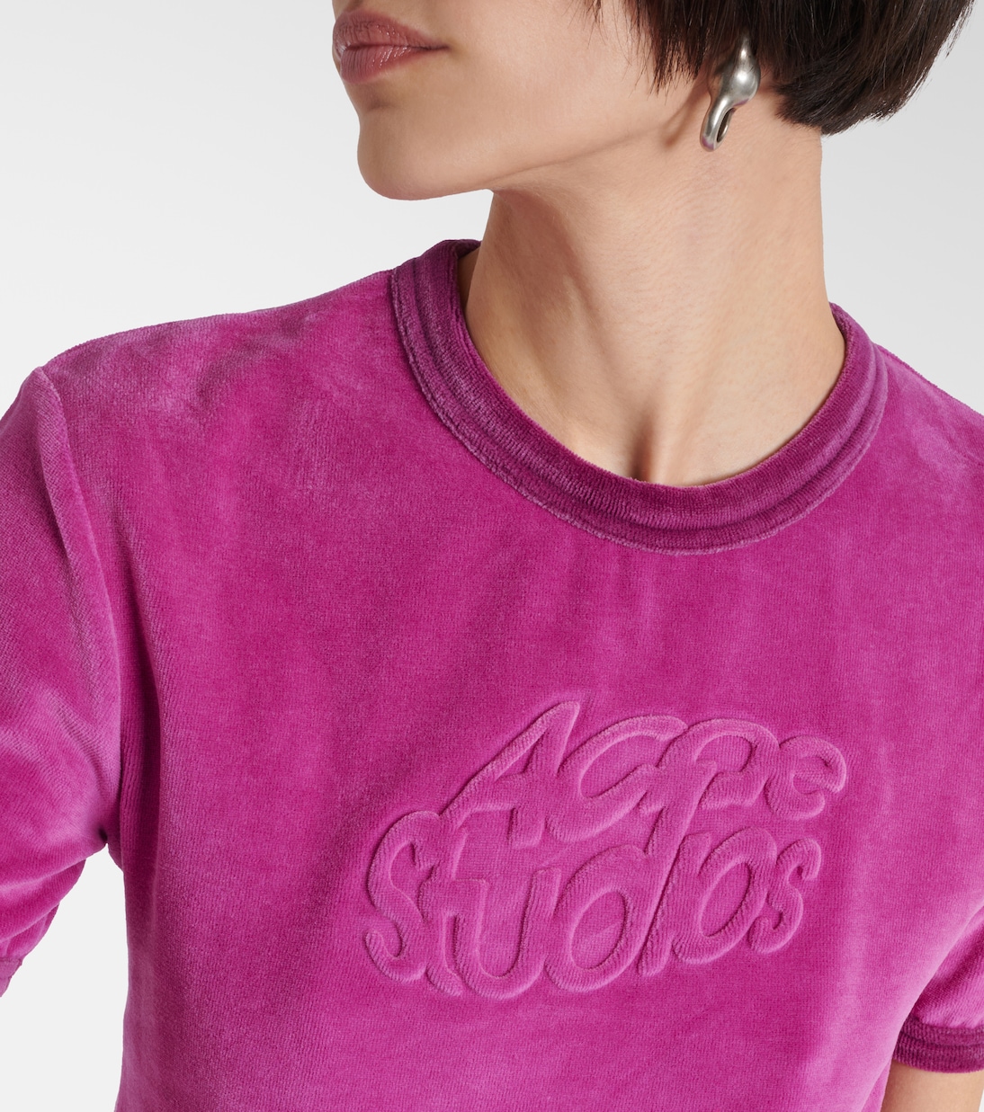 Футболка из хлопковой смеси с тисненым логотипом Acne Studios, Magenta Pink — фото 4