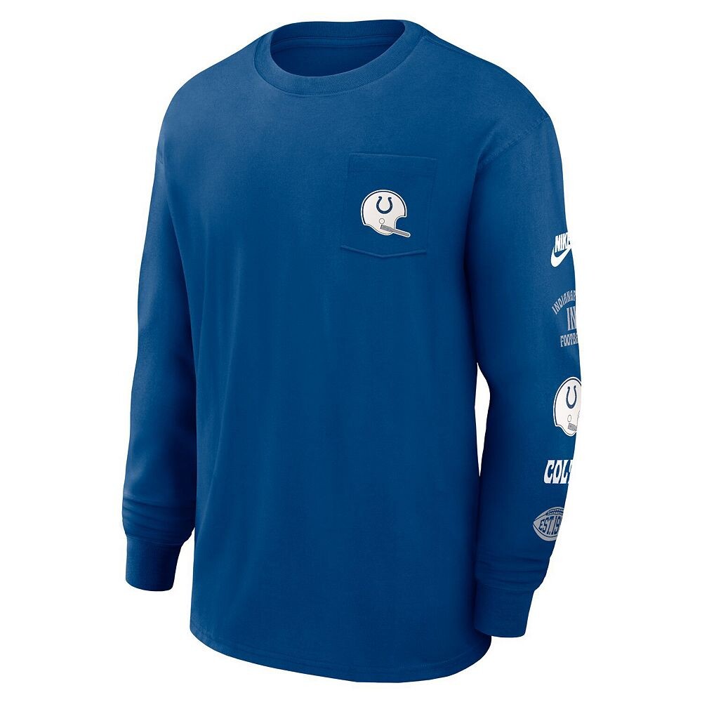 Мужская синяя футболка с длинными рукавами и карманами Nike Indianapolis Colts Rewind Heavy Max 90, цвет Clt Blue — фото 3