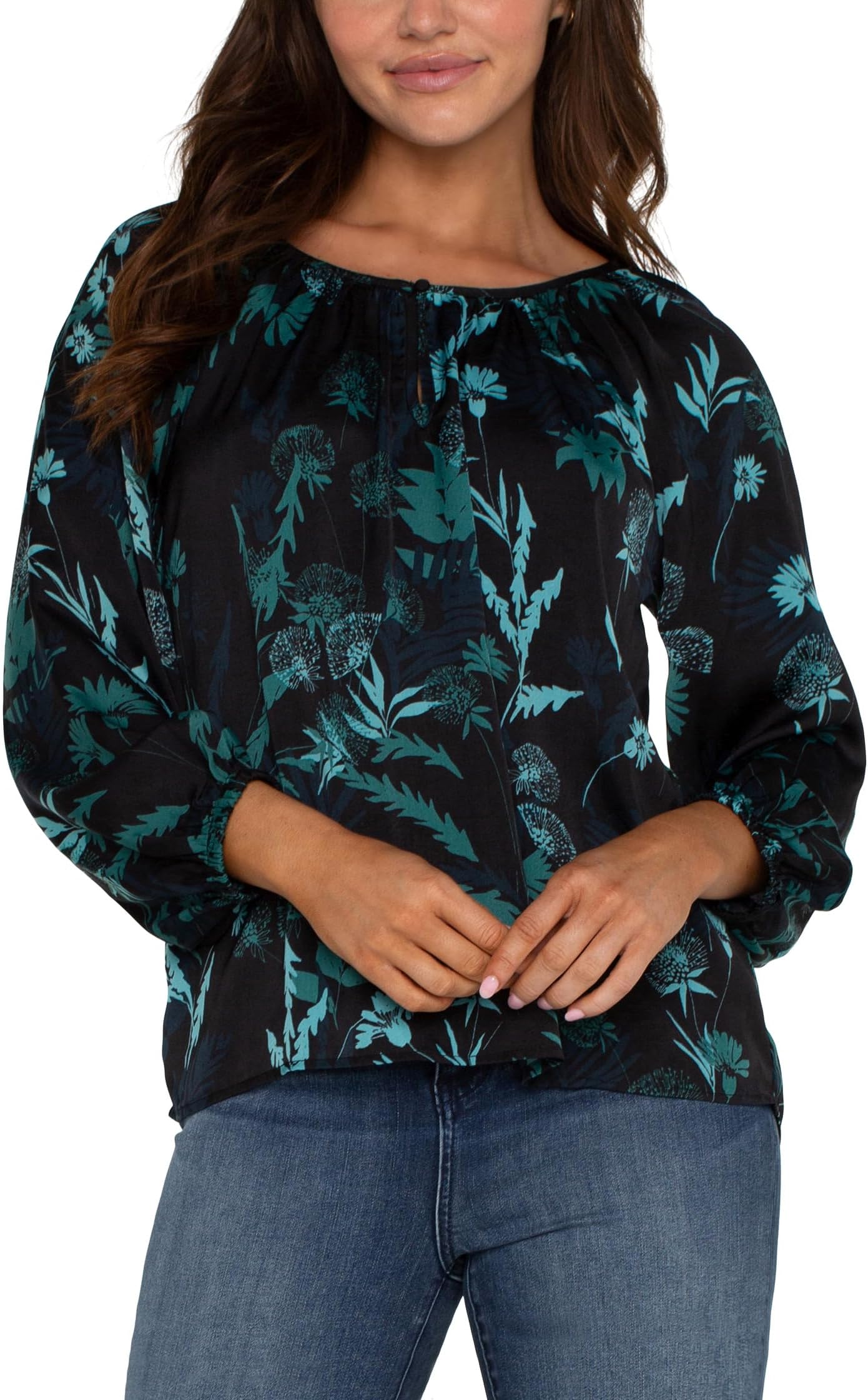 

Блуза Liverpool Los Angeles Long Sleeve Shirred Woven Blouse Light Weight Printed Jersey, цвет Malachite Foliage