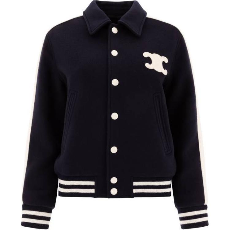 

CELINE Триумф Тедди Куртка из двустороннего кашемира, Marine Blue