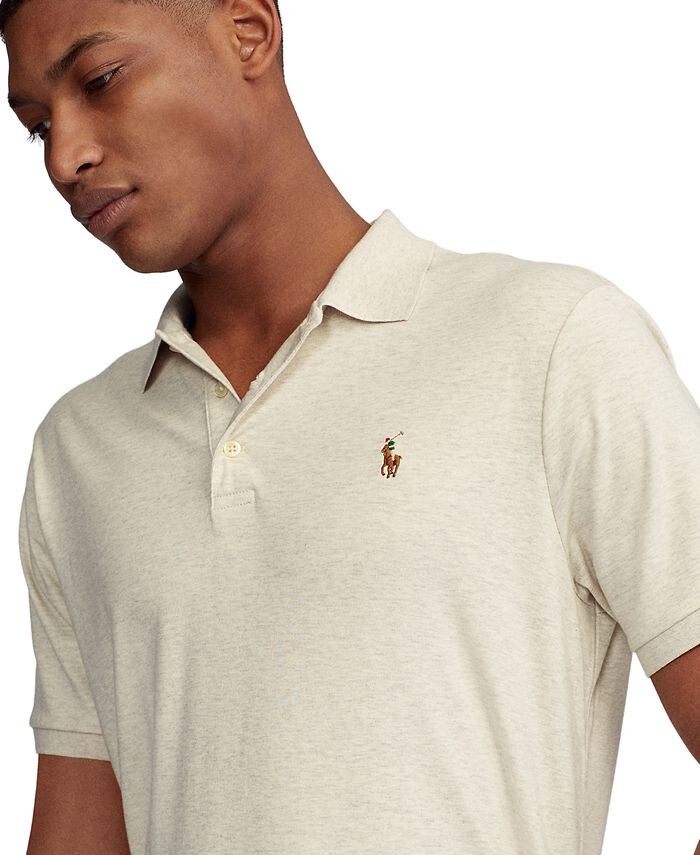 Мужская рубашка-поло классического кроя из мягкого хлопка Polo Ralph Lauren, цвет American Heather Cream — фото 4