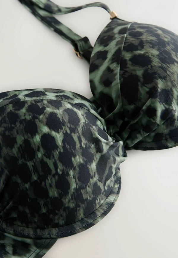 Стандартный верх бикини с мягкими вставками и косточками Next, Green Black Leopard Print — фото 2
