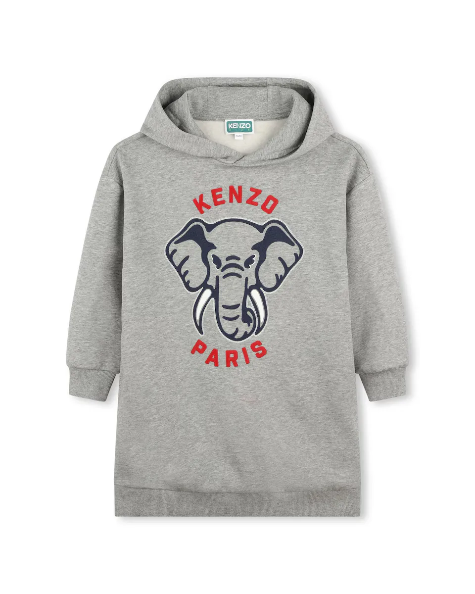 

Платье для девочек с длинными рукавами и капюшоном Kenzo Kids, светло-серый