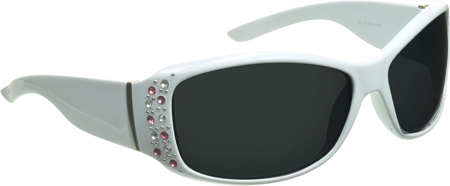 

Женские поляризованные солнцезащитные очки proSPORT – защита от УФ-излучения, антибликовое покрытие, облегающая оправа, изысканная отделка стразами, размер от среднего до большого, Carina - Smoke W/ Whie Frame Pink Rhinestones