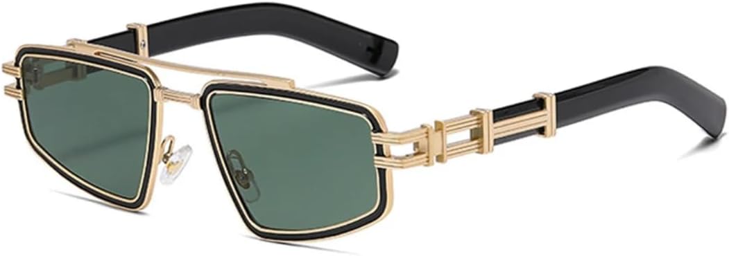 

Мужские солнцезащитные очки в стиле ретро с металлическими двойными перемычками, сине-розовые линзы, защита от УФ-излучения UV400, модный стиль панк, роскошные женские очки UATXTAU, Golden Dark Green