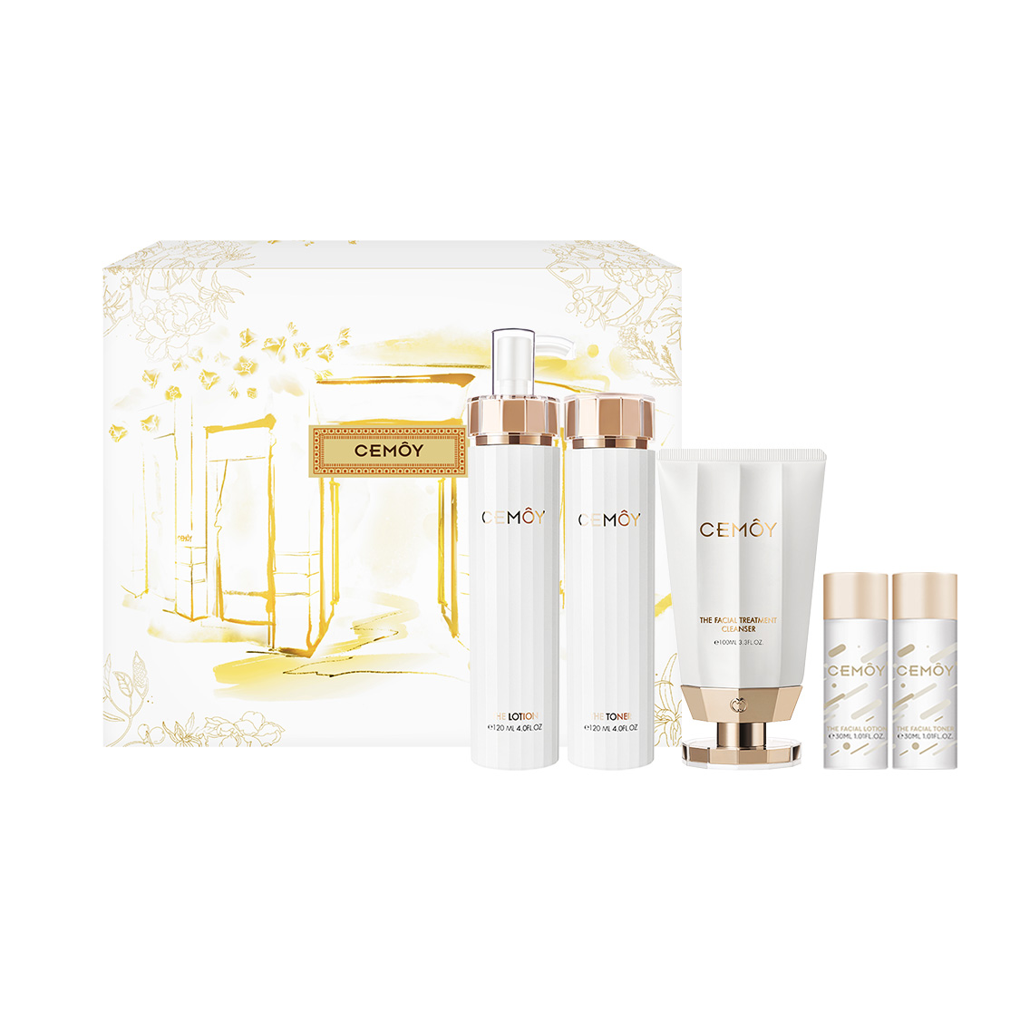 Платиновый люмен лосьон для лица наборы для ухода за кожей Cemoy, Cleansing 100ml + water белый 120ml each + water белыйsample 30ml each — фото 4