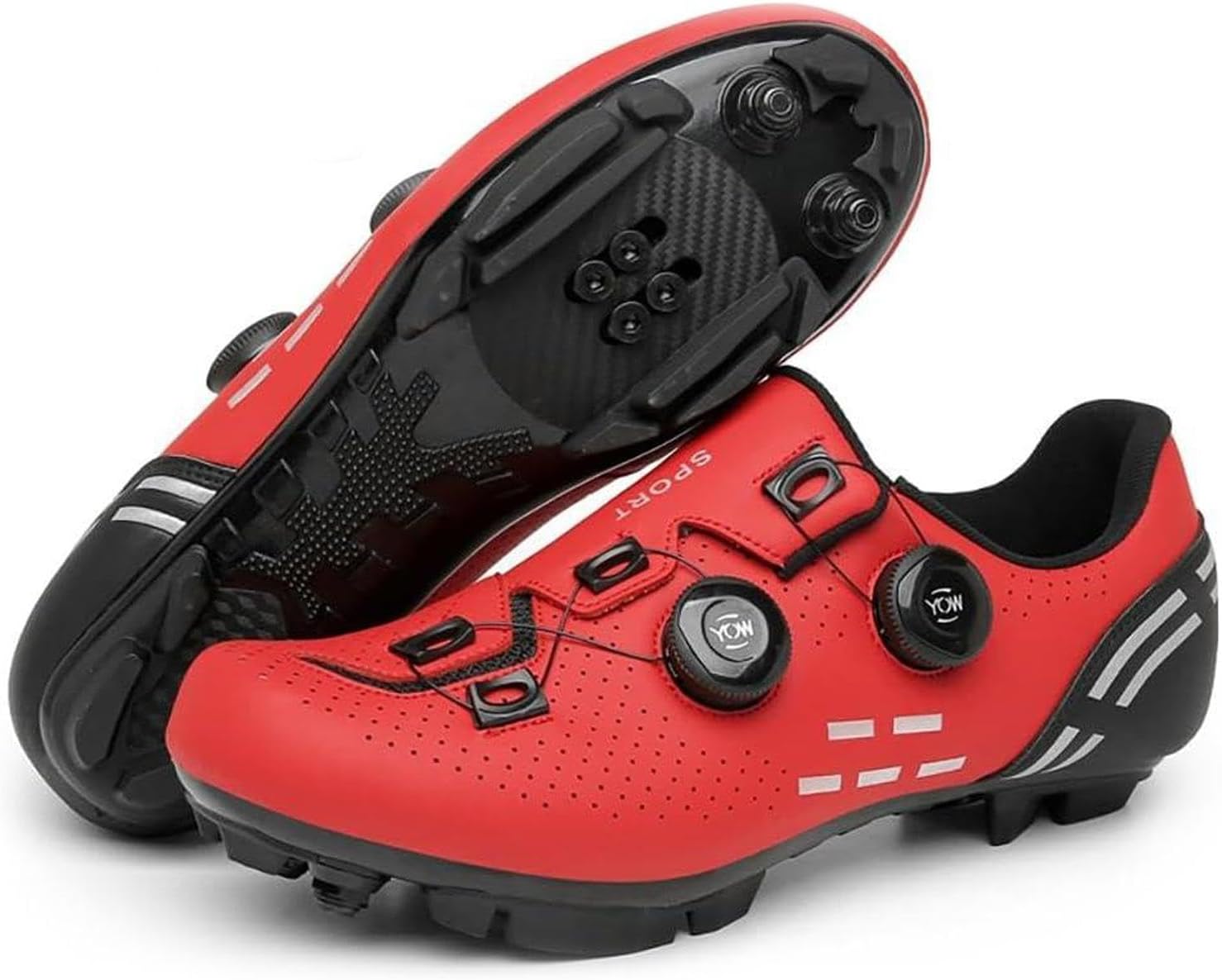 

Велосипедные туфли для мужчин и женщин, шоссейные/MTB - система самозапирающихся SPD, легкие и дышащие велотуфли с плоской подошвой для дороги и бездорожья (унисекс) Wttagkl, красный