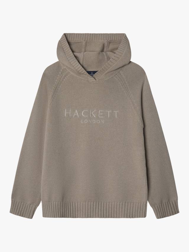 

Детский хлопковый вязаный худи с вышивкой Hackett London, Stone Beige