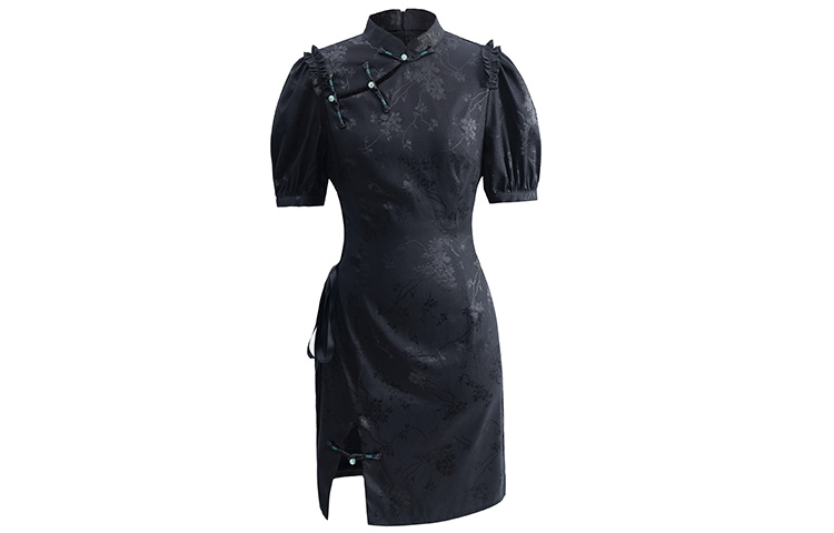 

Женское черное короткое платье с короткими рукавами JK&JS