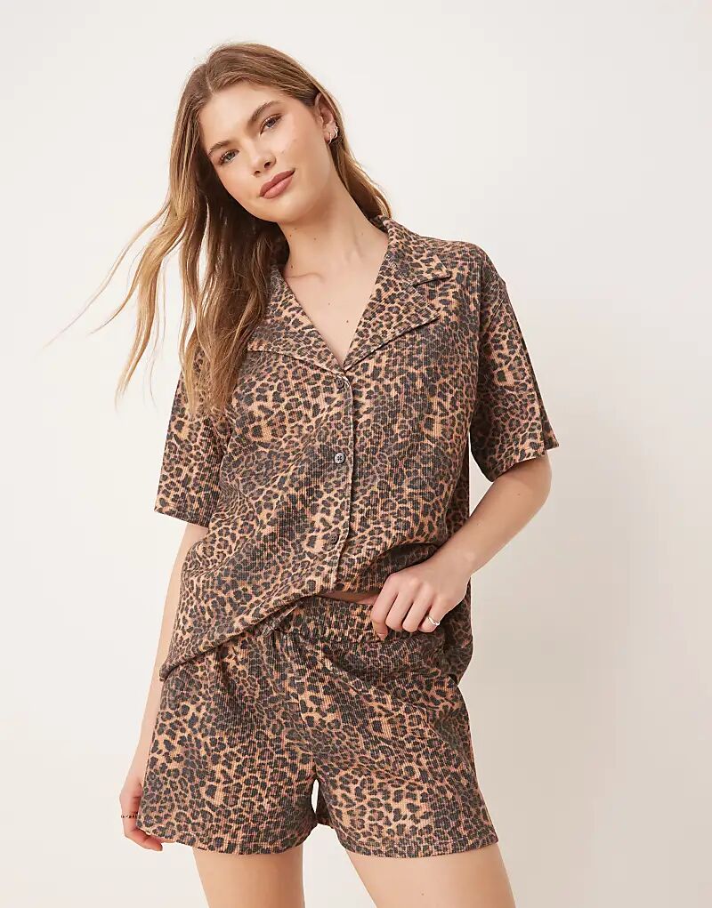 

Шорты ASOS DESIGN из вафельного трикотажа с леопардовым принтом