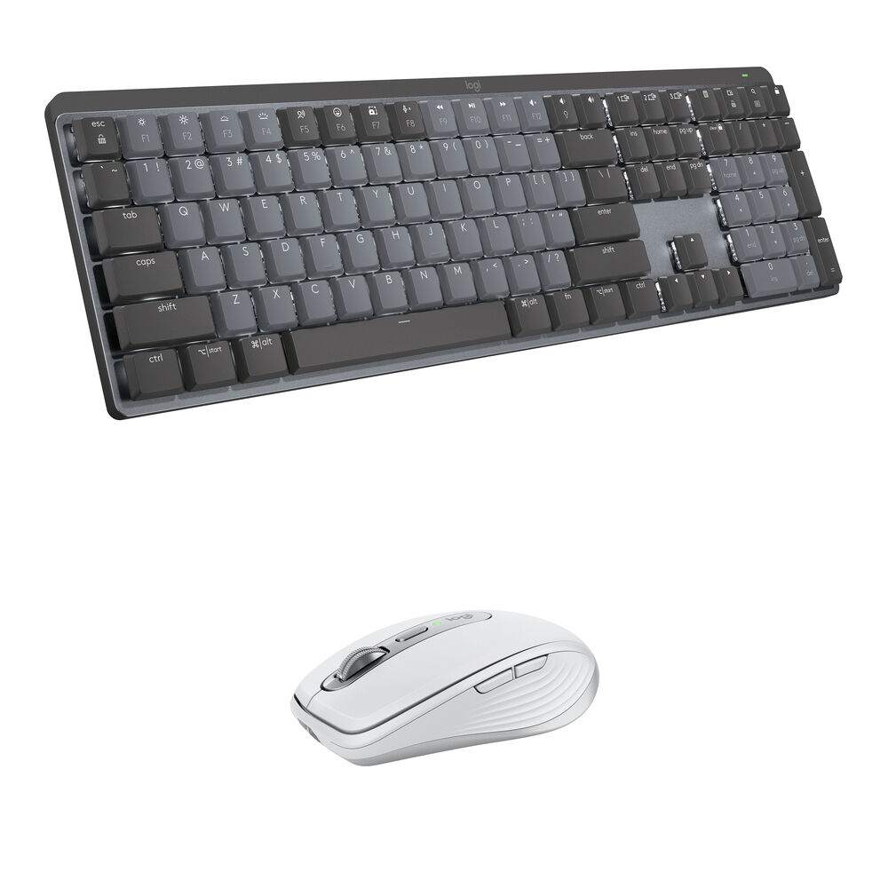 

Комплект из беспроводной механической клавиатуры Logitech MX и мыши Anywhere 3S (щелчковая, светло-серая)