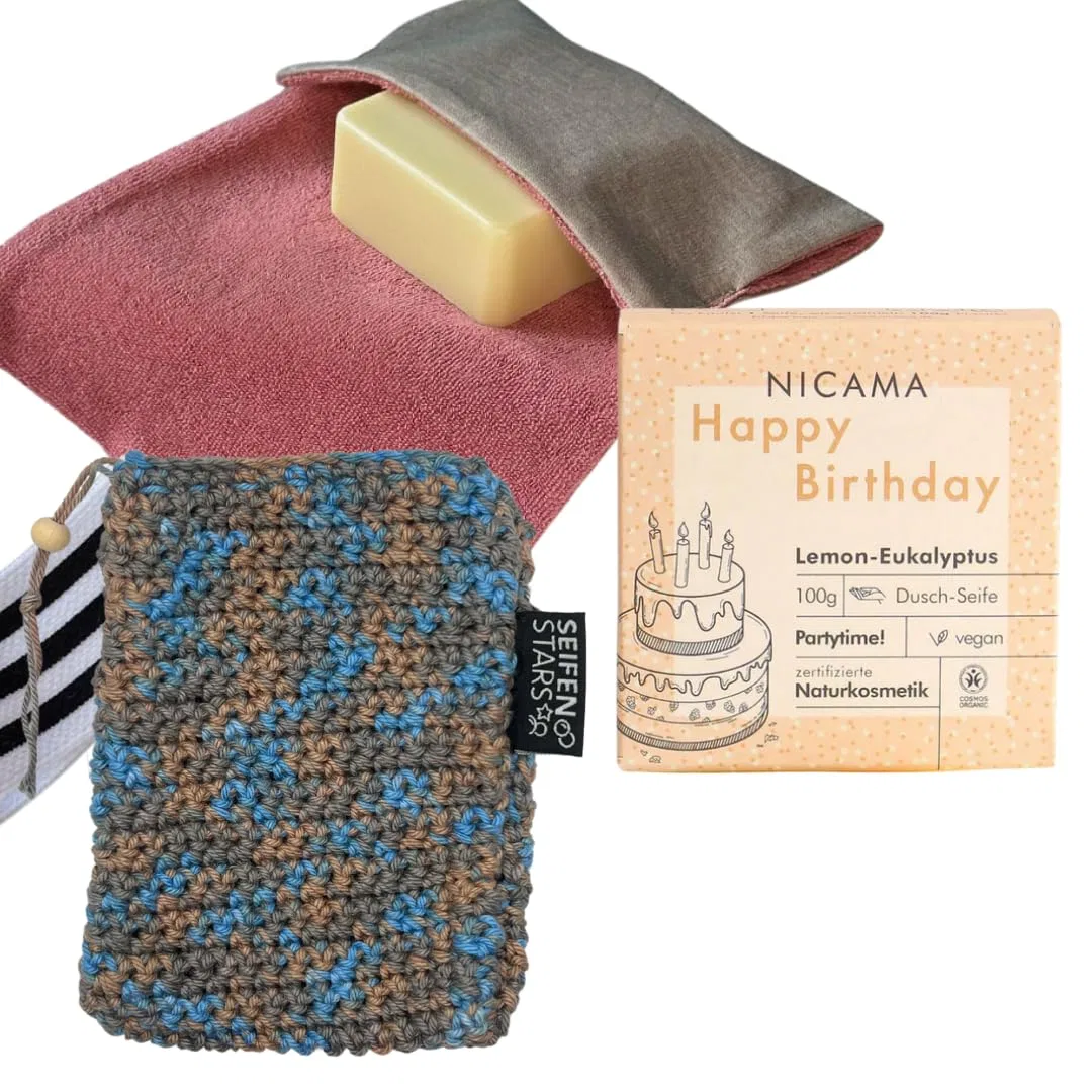 Подарочный набор «Happy Birthday» с натуральным мылом и мочалкой от seifenstars ‎Seifen Stars