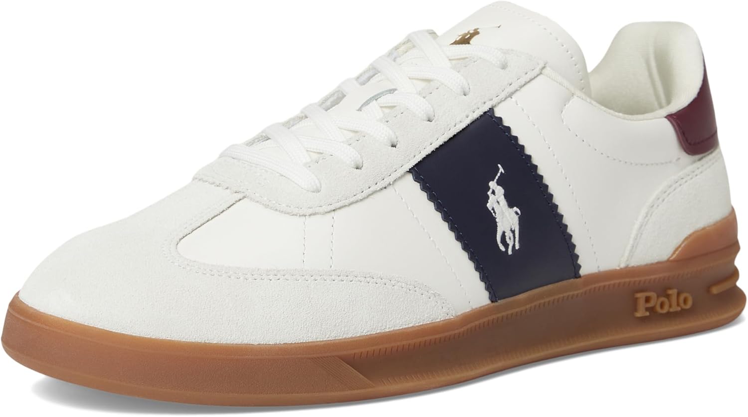 POLO RALPH LAUREN мужские кроссовки Heritage Aera из кожи и замши Bianco/Navy/Wine 1 12 Medium — фото 2