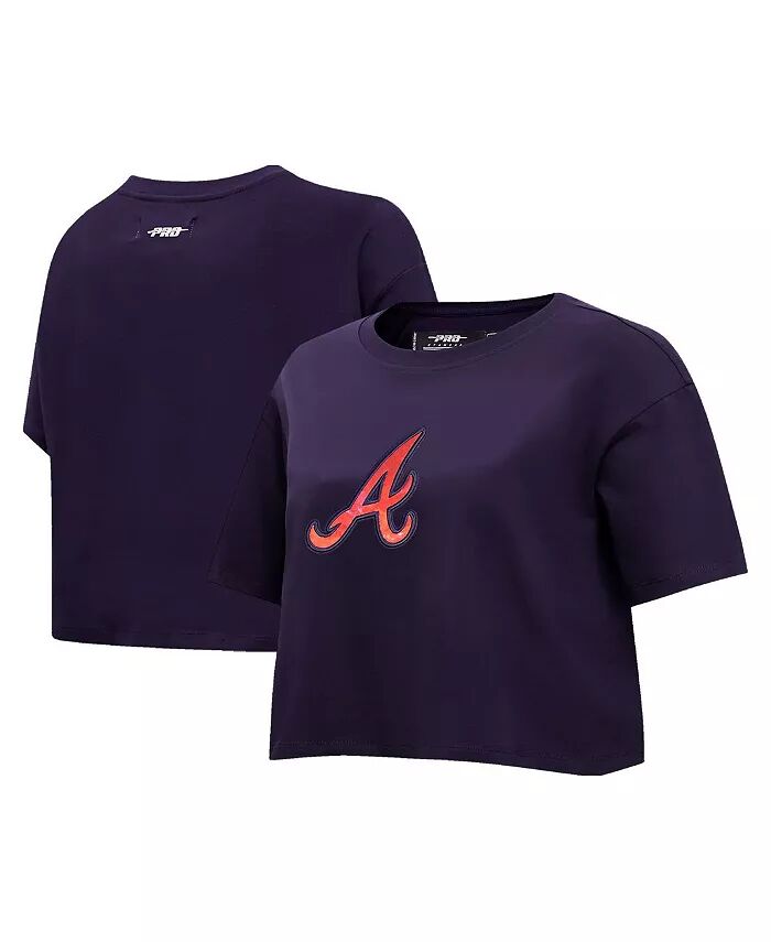 

Женская укороченная футболка Navy Atlanta Braves Painted Sky с бахромой Pro Standard