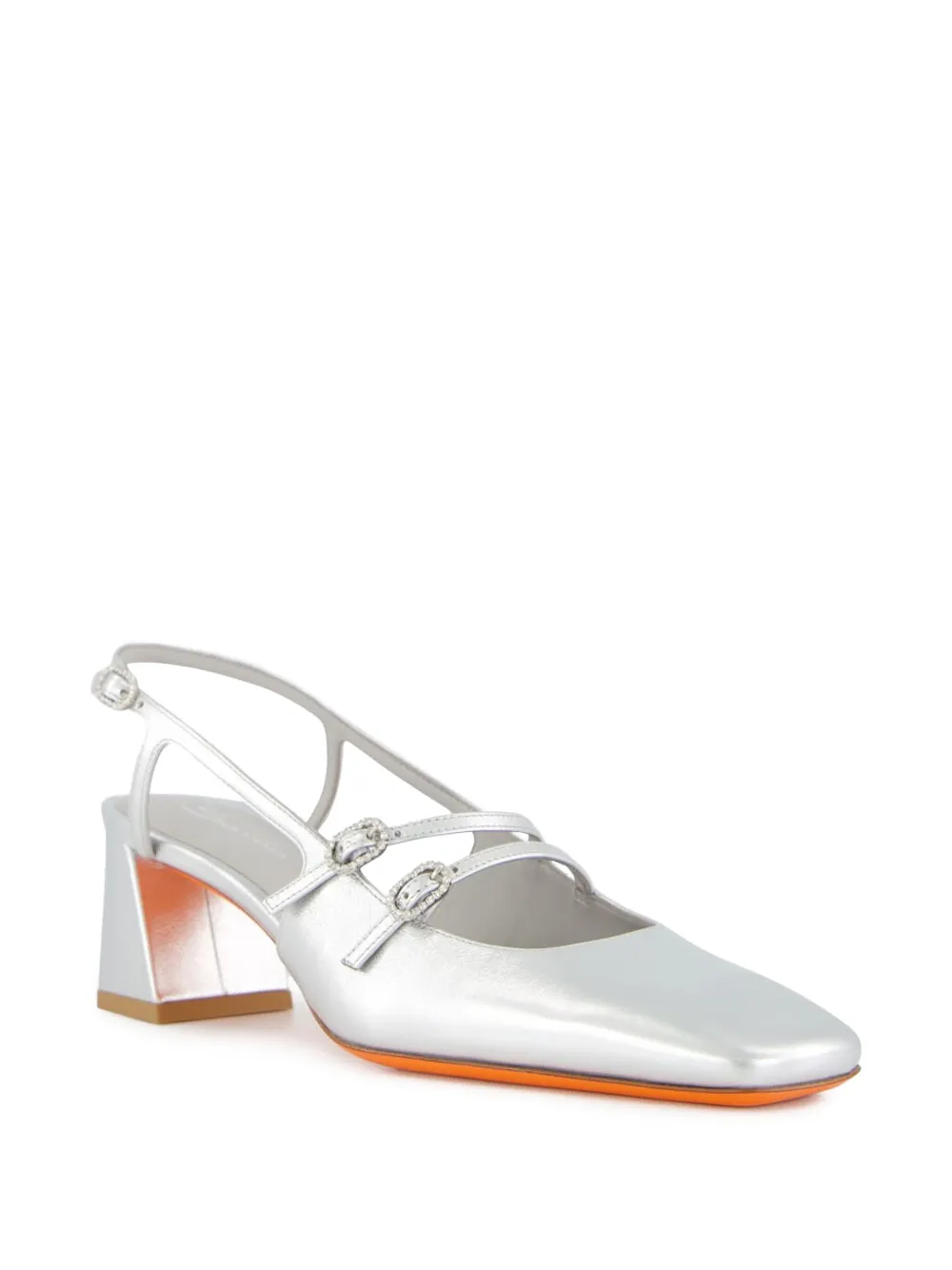 Туфли с ремешком на пятке и эффектом металлик Santoni, серебряный — фото 2