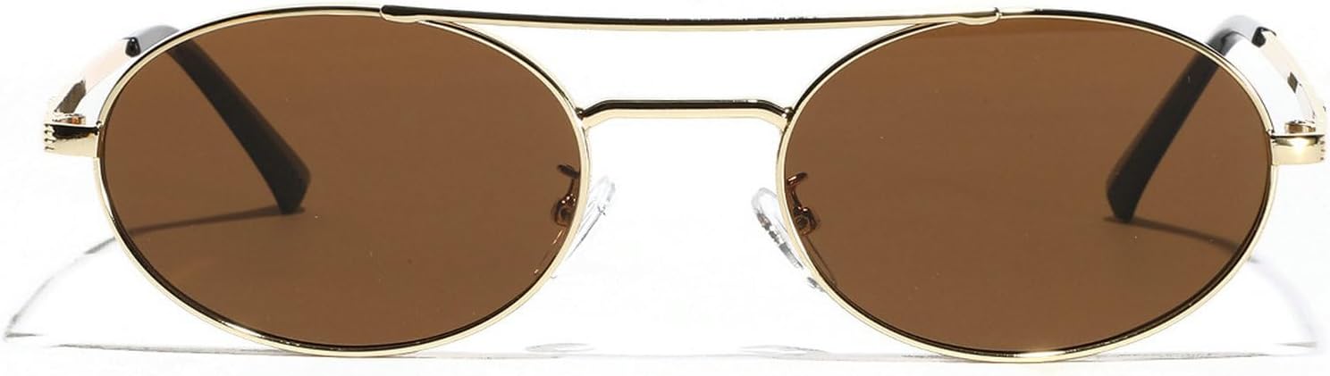 

Ретро овальные солнцезащитные очки для женщин, модные, в металлической оправе с двойной перемычкой, солнцезащитные очки для мужчин, стильные, простые, в стиле 90-х mincl, Brown