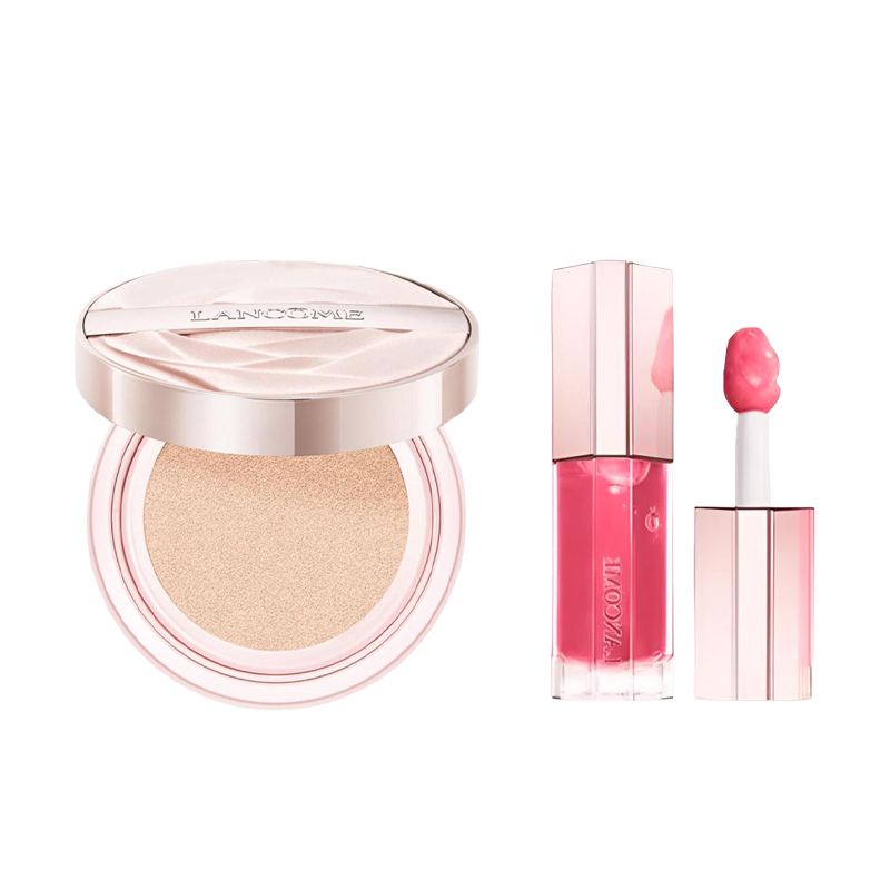 Кушон Lancôme Idôle Skin Serum Fine Cover Cushion + блеск для губ Lancôme Lip Idôle Juicytreat Gloss, #W20 + #27, 14 г + 8,5 мл — фото 2