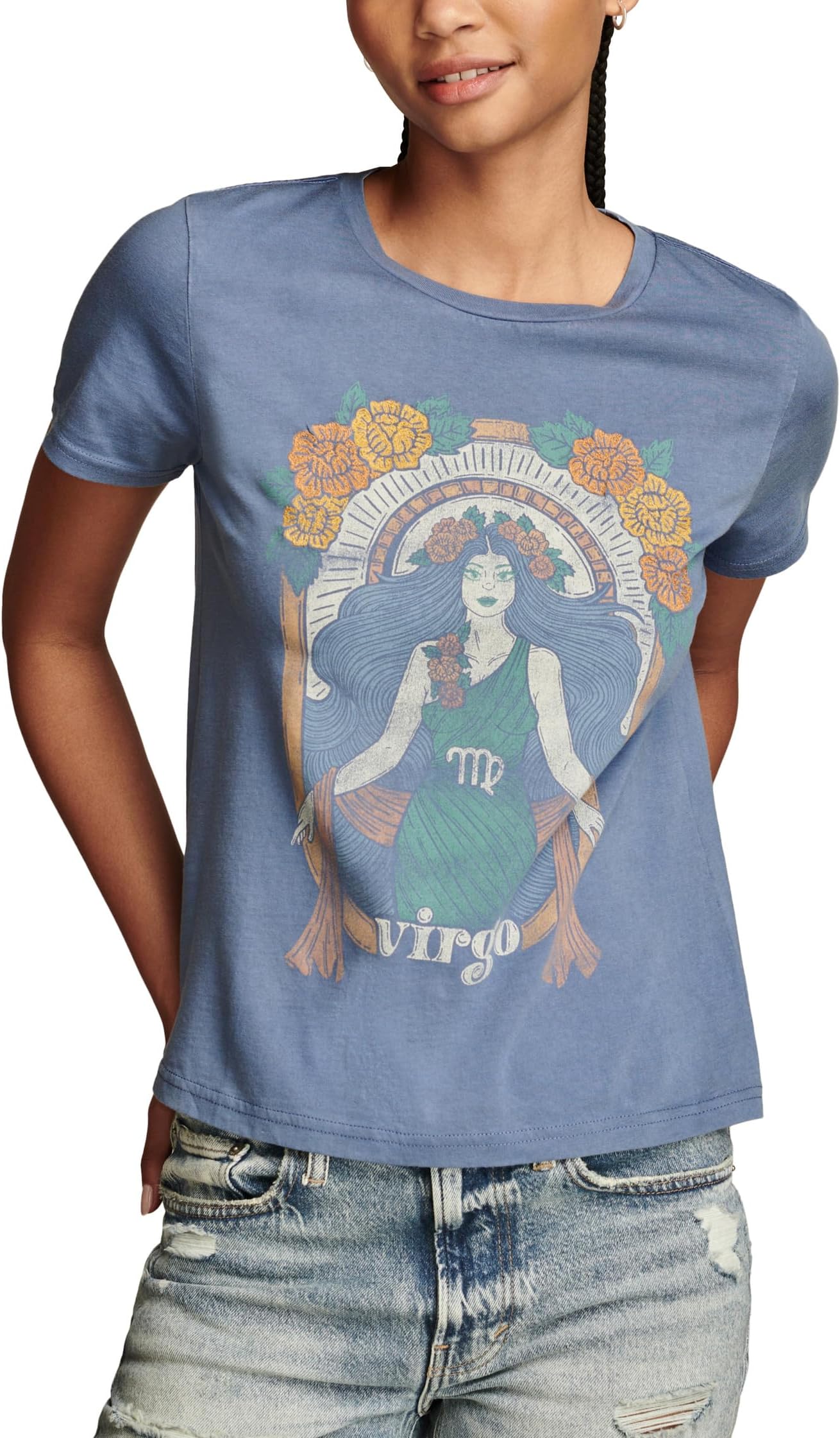 

Футболка Lucky Brand Virgo Embroidered Boyfriend Tee, China Blue