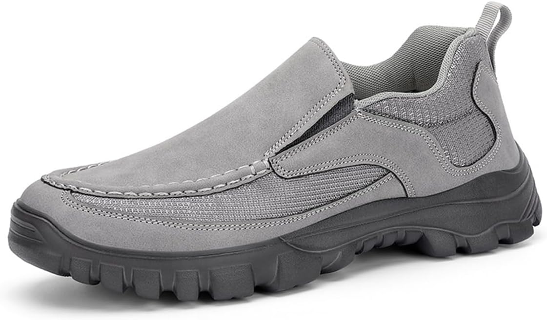 

Мужские легкие кожаные слипоны XIAOGULI, удобные для ходьбы, дышащие, с нескользящей подошвой, с круглым носком, без шнурков, повседневные кроссовки для прогулок и работы, серый